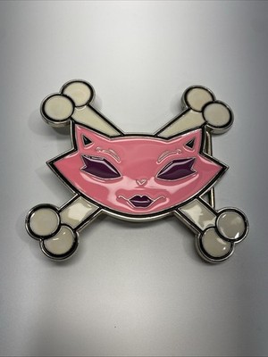 Vintage Y2K Pink/ Black Enamel Cat Belt Buckle (4in x 3.5in) New Old Stock