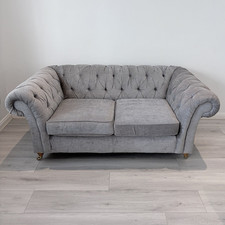NEXT Grey Velvet Chesterfield 2-Seater Sofa Tufted With Cushions 185cm