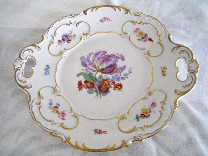 Hutschenreuther Bavaria Pierce Handled Floral Porcelain Tray ~ Germany