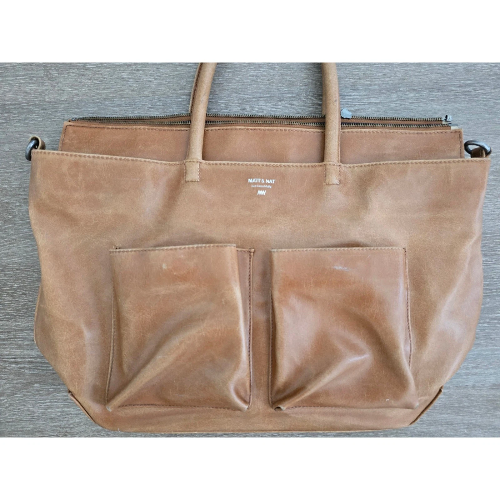 Matt & Nat Vegan Leather Diaper Bag Tan Brown Tote with Changing Mat