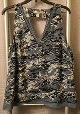 Banana Republic Blue Gray Floral Chiffon Sleeveless Career Blouse Sz Pet Large
