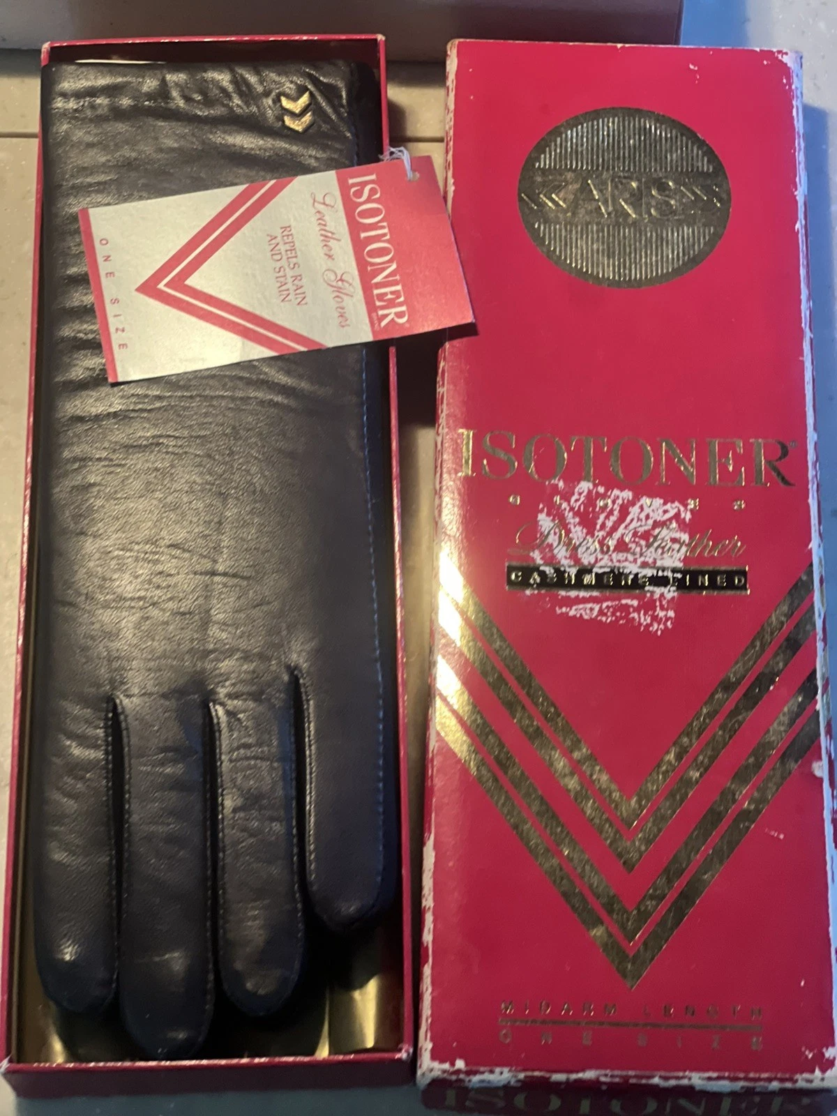 Aris Isotoner Dress Leather Gloves Women’s Black With Design Vintage Rare