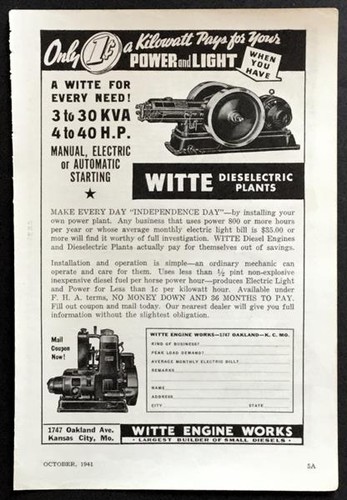Witte Engine Works 1941 Ad Dieselelectric Power Plants
