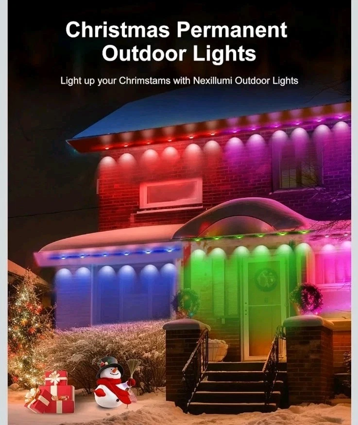 100ft LED Permanent Outdoor Smart Lights RGB 72 Scene Modes Eaves IP68 Christmas - Image 3 of 4