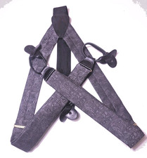CAS Suspenders Grey Black Paisley Fish Design Leather Button Braces W Germany