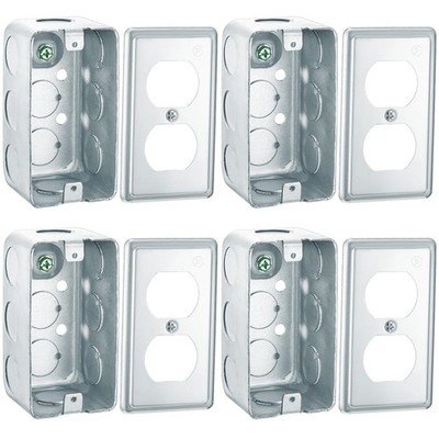 4 Set 4 x 2 Inch Electrical Junction with Cover Square Plenum Galvanized Stee...