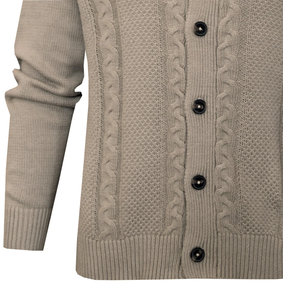Button Up Cardigan Shawl Neck Cable Knit Plain Casual Knitted Cotton Mix Jumper - Image 4 of 4