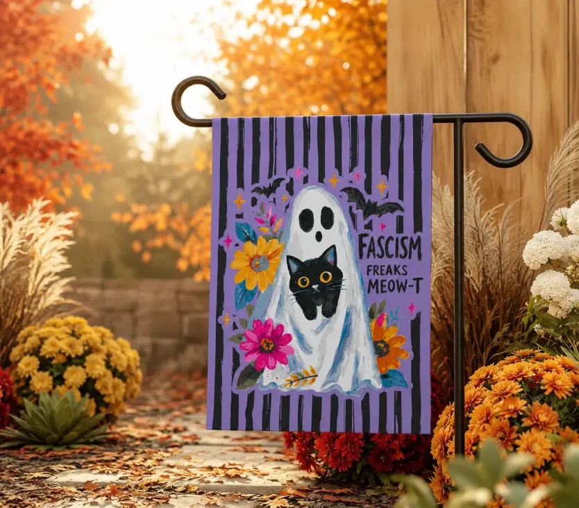 Funny Halloween Black Cat Garden Flag Ghost Witchy Porch Decor