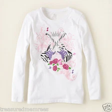 Children's Place Glittery Long Sleeve Tee Shirt ~ Zebra Guitars ~ Size S (5-6)