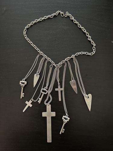 Choker necklace gothic crosses keys goth metal dark pendants charms Festival