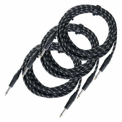 3x Set Instrumenten Kabel Gitarrenkabel 6m Audio 6,3mm Klinke Vintage Textil