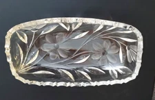 American Brilliant Period Cut Crystal Oval Relish Pickle Dish 7" Sawtooth Flower