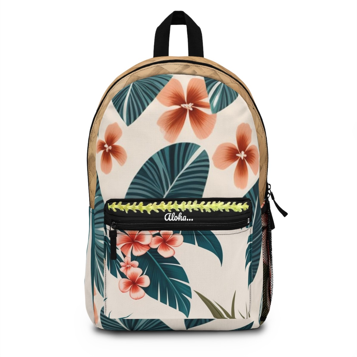 Hawaiian Backpack Lauhala Island Vibes “Aloha Print Creamy 