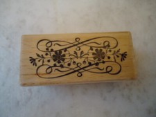 Hampton Art Wood Mounted Flowers In Swirls Boarder Rubber Stamp  2009 1  X 2   