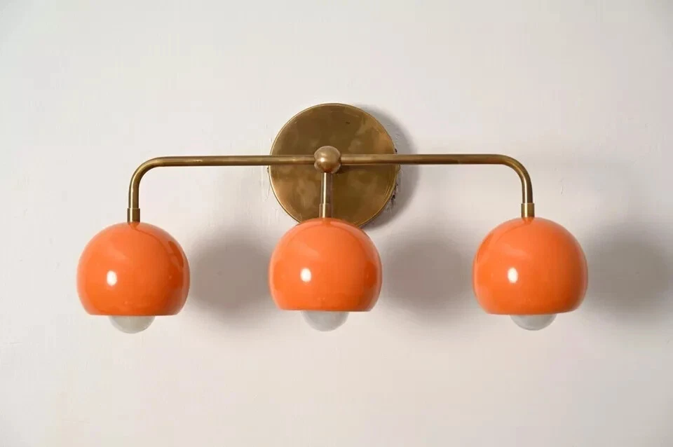 Aplique de pared italiano vintage hecho a mano con pantalla redonda tocador de 3 luces Foto 4 de 4