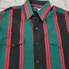 Vtg Pearl Snap Wrangler X-Long Tails Cowboy Cut Regular Fit Striped 15 1/2-34