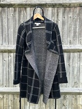 Women’s Ellen Tracey Wool Blend Long Cardigan Coat Size M Checkered Monochrome
