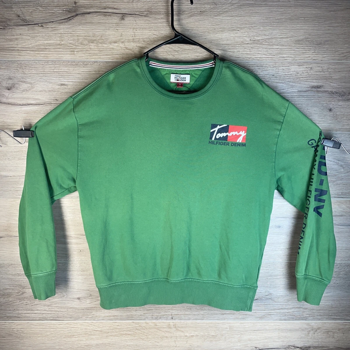 Tommy Hilfiger Denim Mens M Green Graphic Sweater Garment No. 085 EUC! | eBay