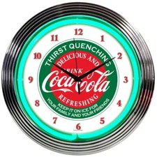 Coca Cola Green Neon clock sign Evergreen wall lamp light Vendo 39 44 56 81 Coke