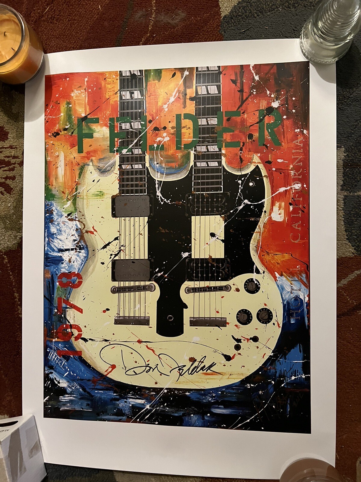 Signed Don Felder Double Neck Guitar Poster Measures 21 X 28.5 The