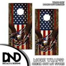 Cornhole American Flag Patriotic Board Vinyl Wrap Laminated Sticker Set Decal