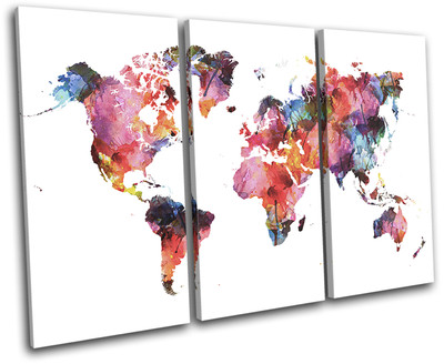 Watercolour  Abstract Maps Flags TREBLE Leinwand Wand Kunst Bild drucken