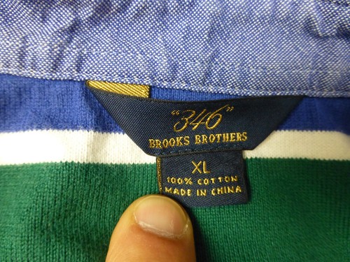 Brooks Brothers Rugby Polo Shirt Mens XL Blue Green Striped Long Sleeve Preppy - Picture 4 of 8