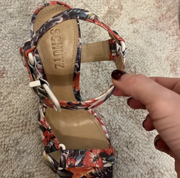 NWOT Schutz Floral print chunky heel with buckle closure around the ankle - Image 4 of 4