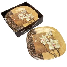 Set of 6 Keller Charles Melamine Hors D’oeuvre Plate Floral on Tan Brown Winget