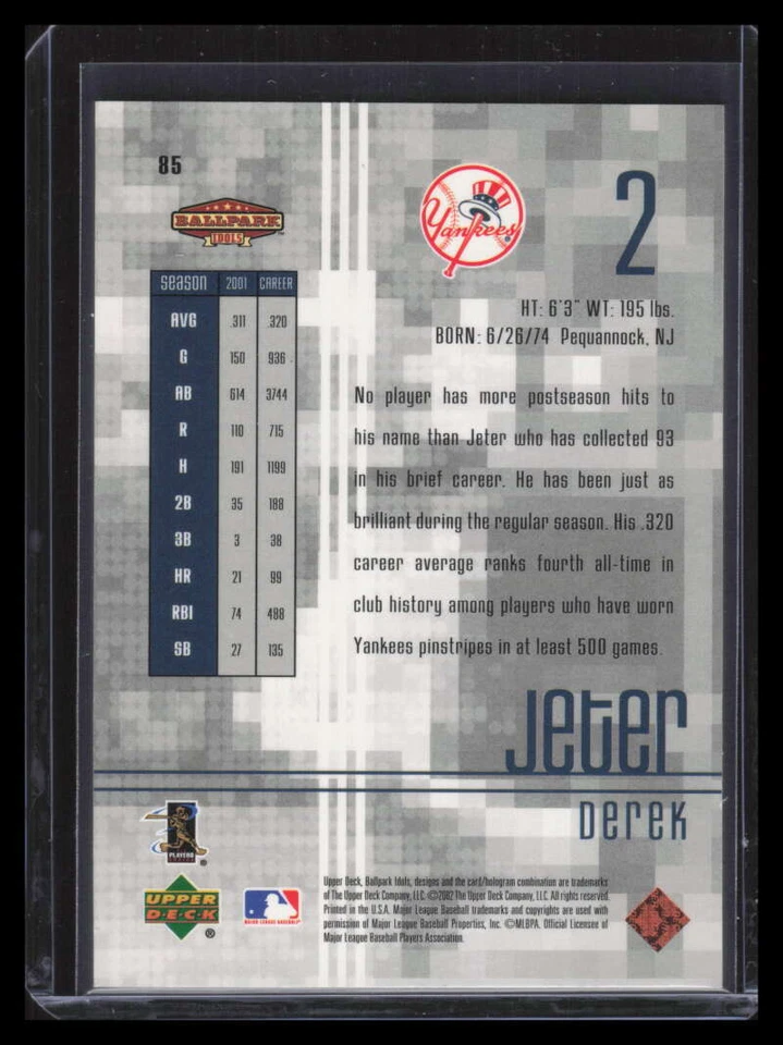 2002 Upper Deck Ballpark Idols Bronze 85 Derek Jeter 89/100 - Image 2 of 2