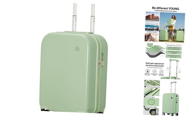 Carry on Luggage, 20'' Suitcase Spinner Wheels 20in carry on Avacado Green-image