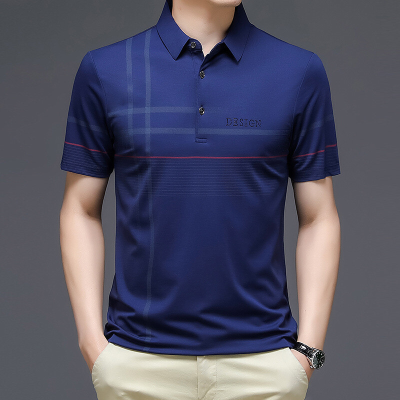 POLO SHIRT STRIPE PRINT SPORT MEN'S TOUR POLO SHIRT SHORT