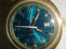 ELGIN New Old Stock Gem BLUE DIAL AUTOMATIC vntg WRISTWATCH - 39mm - STICKER