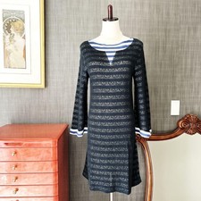 USED BEAUTIFUL CHANEL STRIPED LACE EMBROIDERED KNIT DRESS GOOD