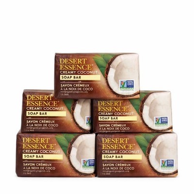Desert Essence Creamy Coconut Soap Bar 5 oz Non-GMO (5 Pack) Moisturizing