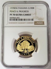 Moneda de 100 Balboas Peace & Progress Panama 1978 FM PROOF 70 ULTRA CAMEO