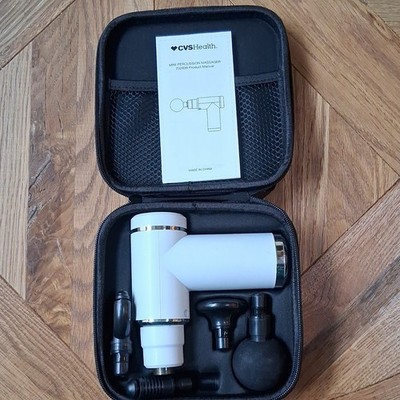 CVS Health Mini Percussion Massage Gun Cordless Rechargeable w/ Case 4 Heads