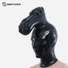 Smitizen Black Glossy Silicone Boots Hood Fetish Costumes for Halloween Cosplay