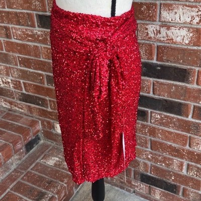 Never Fully Dressed Red Sequin Jaspre Wrap Mini Skirt NWT 2 UK 6 Party  Festival | eBay