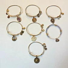 Lot of 7 Alex & Ani Gold Tone Charm Bracelets Scarab Tree Of Life Golf More