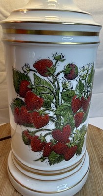 Vintage Strawberry Ceramic Table Lamp Base White Gold Trim Cottagecore Decor