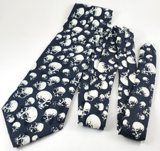 Mens Black All over Skull Print Necktie Gothic Halloween Novelty Costume B W USA