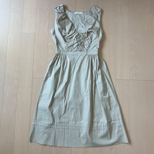 PRADA Dress Size 42 Knee Length Beige Cotton Blend with Ruffles and Gathered