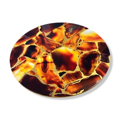 $113 Nomi K Orange Gold Fire Stone Lacquer Round Table Saver Placemat 15''