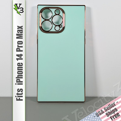 Case for iPhone 14 Pro Max - Mint Green Gold | Slim Rectangle Cover | Cocomii