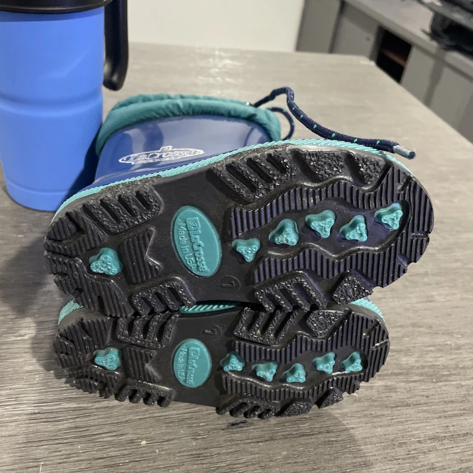 NUEVAS Botas de Lluvia De Colección Niños LaCrosse Niño Pequeño 7 Goma Impermeables EE. UU. Púrpura/Verde azulado Años 90 Foto 3 de 4