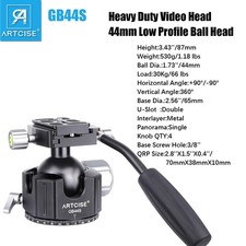 Heavy Duty Ball Head 44mm Low Profile Tripod Head with Removable Handle 66lb