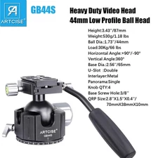 Heavy Duty Ball Head 44mm Low Profile Tripod Head with Removable Handle 66lb