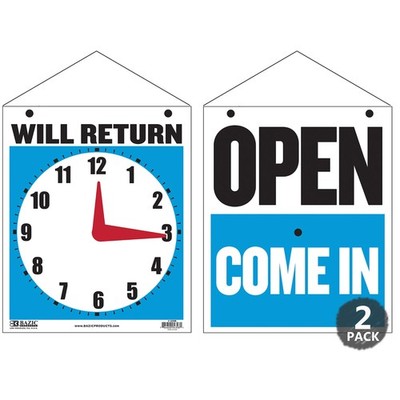 BAZIC Products Open Closed Sign, Will Return Clock, 2-Pack, Return/Open