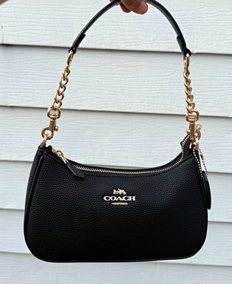 Coach Black Pebbled Teri Shoulder Bag with Gold Hardware